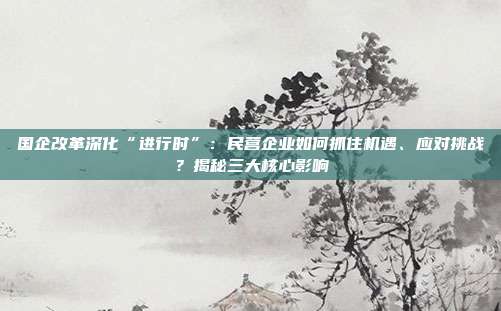 国企改革深化“进行时”：民营企业如何抓住机遇、应对挑战？揭秘三大核心影响